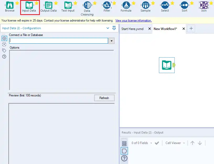 Add a new Input Data tool to the Workflow.